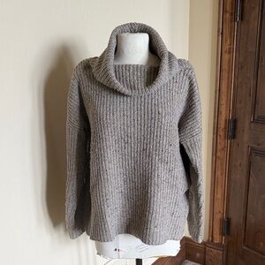 Soft Joie Ribbed Cowl Neck Sweater in Tan Tweed color